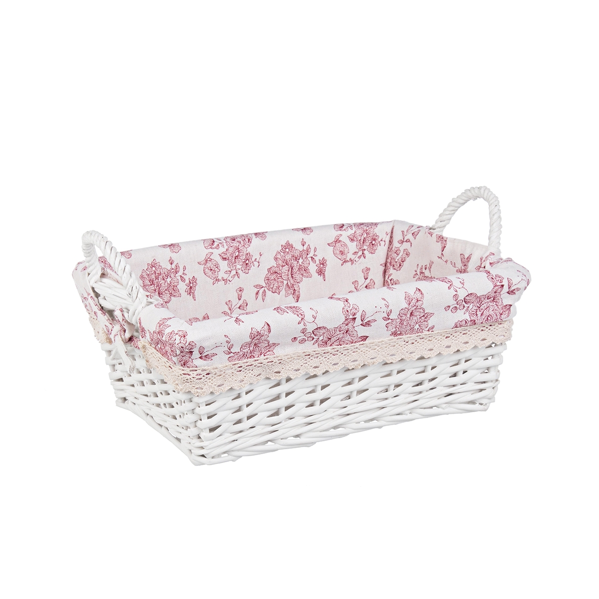 Cos decorativ rattan alb cu manere si husa Cecilia 31 cm x 21 cm x 15 h