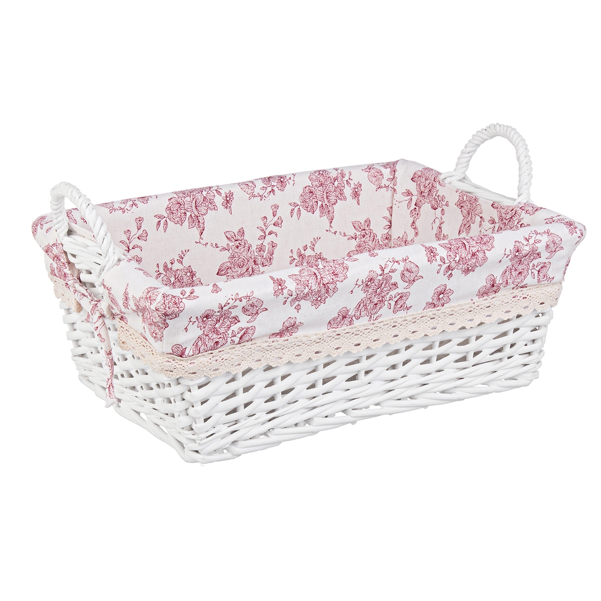 Cos decorativ rattan alb cu manere si husa Cecilia 37 cm x 27 cm x 15 h