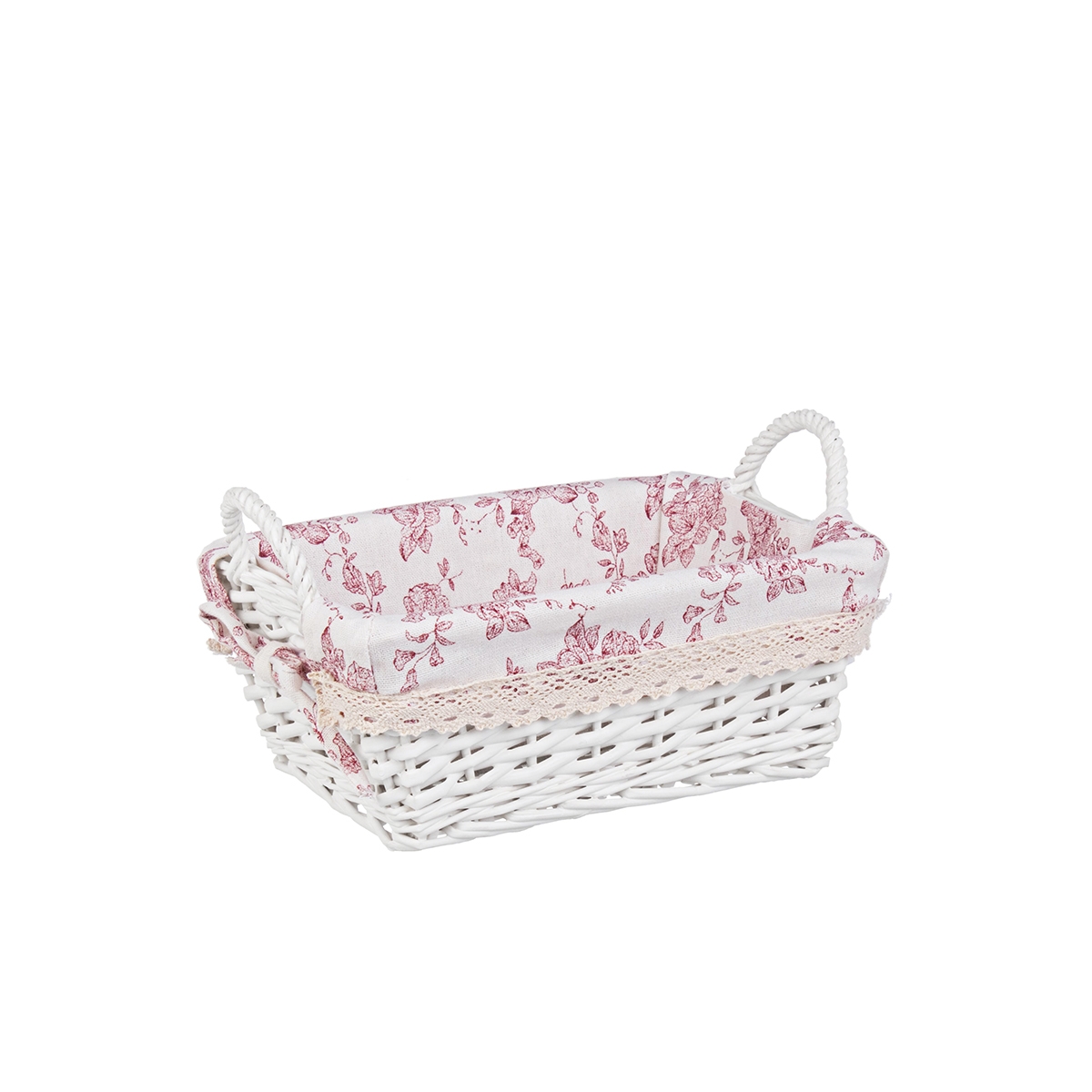 Cos decorativ rattan alb cu manere si husa Cecilia 25 cm x 16 cm x 10 h