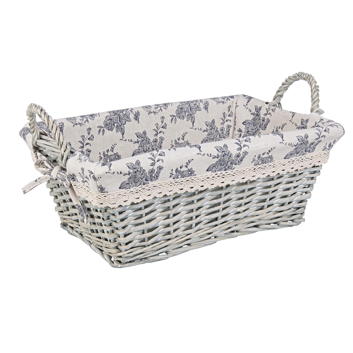 Cos decorativ rattan gri cu manere si husa Cecilia 37 cm x 27 cm x 15 h