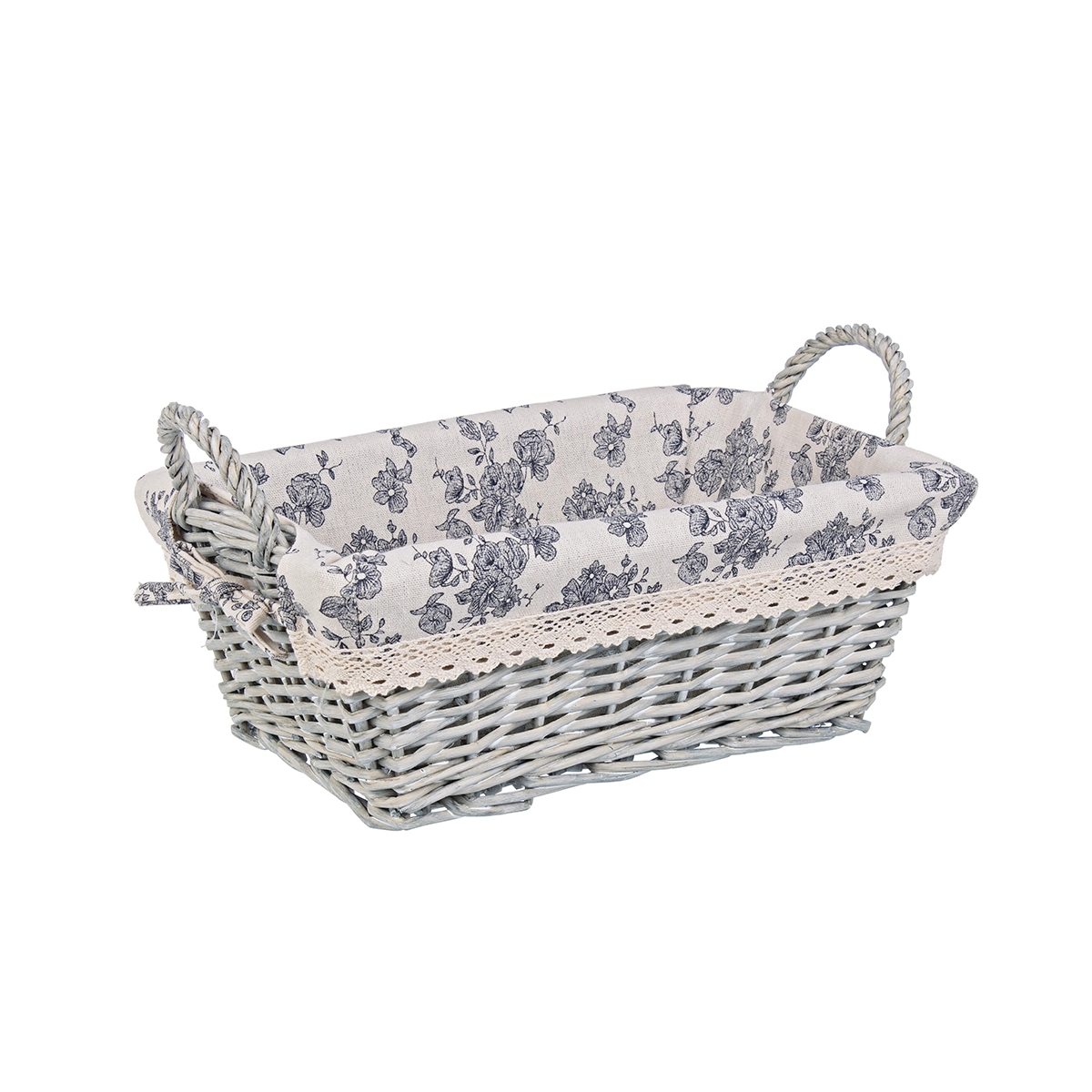 Cos decorativ rattan gri cu manere si husa Cecilia 31 cm x 21 cm x 15 h