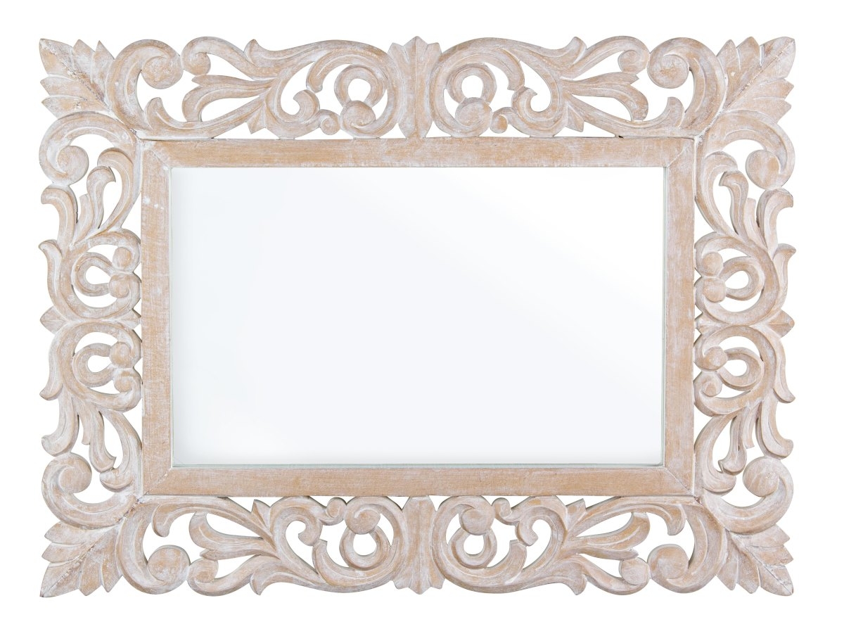Oglinda decorativa perete cu rama lemn alb patinat Dalila Size 45 cm x 60 cm