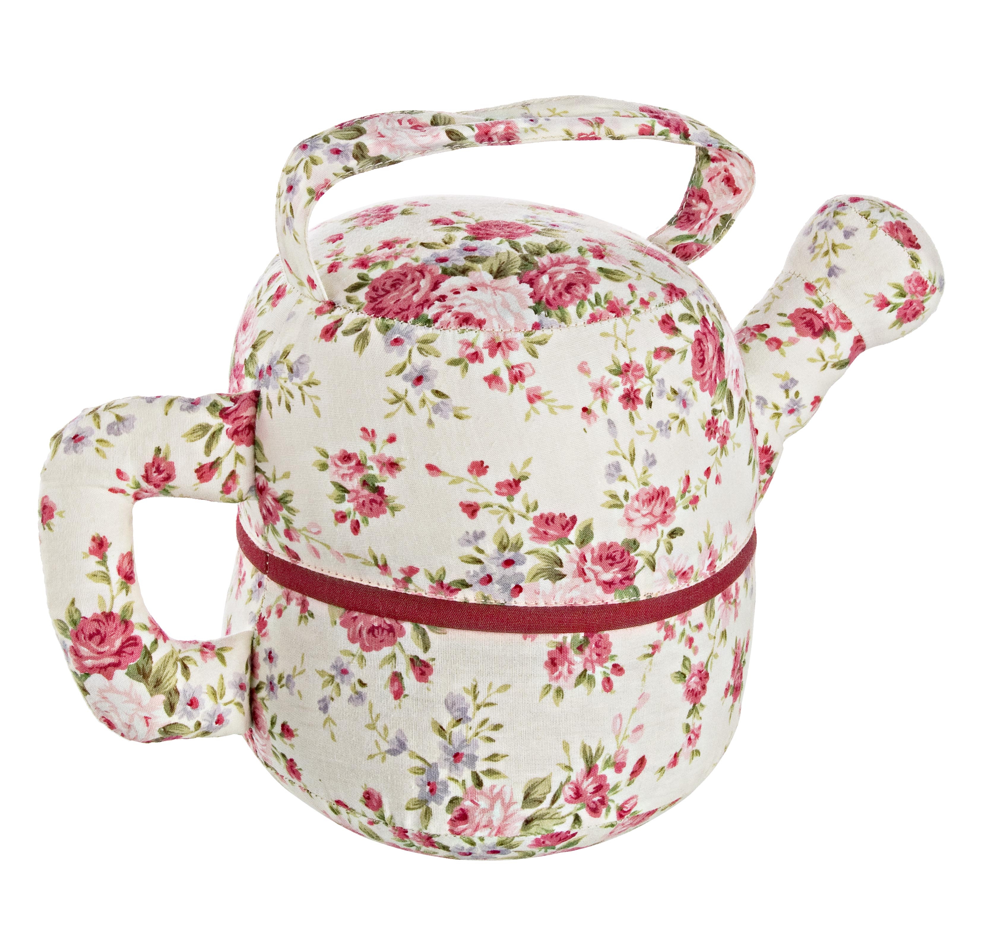Opritor de usa textil rosu bej Tea Pot Flowers 27x14x17 cm